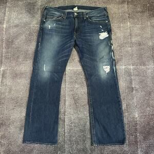 Mens True Religion Bobby Baggy Damon Dark Denim Blue Wash Skate Jeans Sz 42 X 34